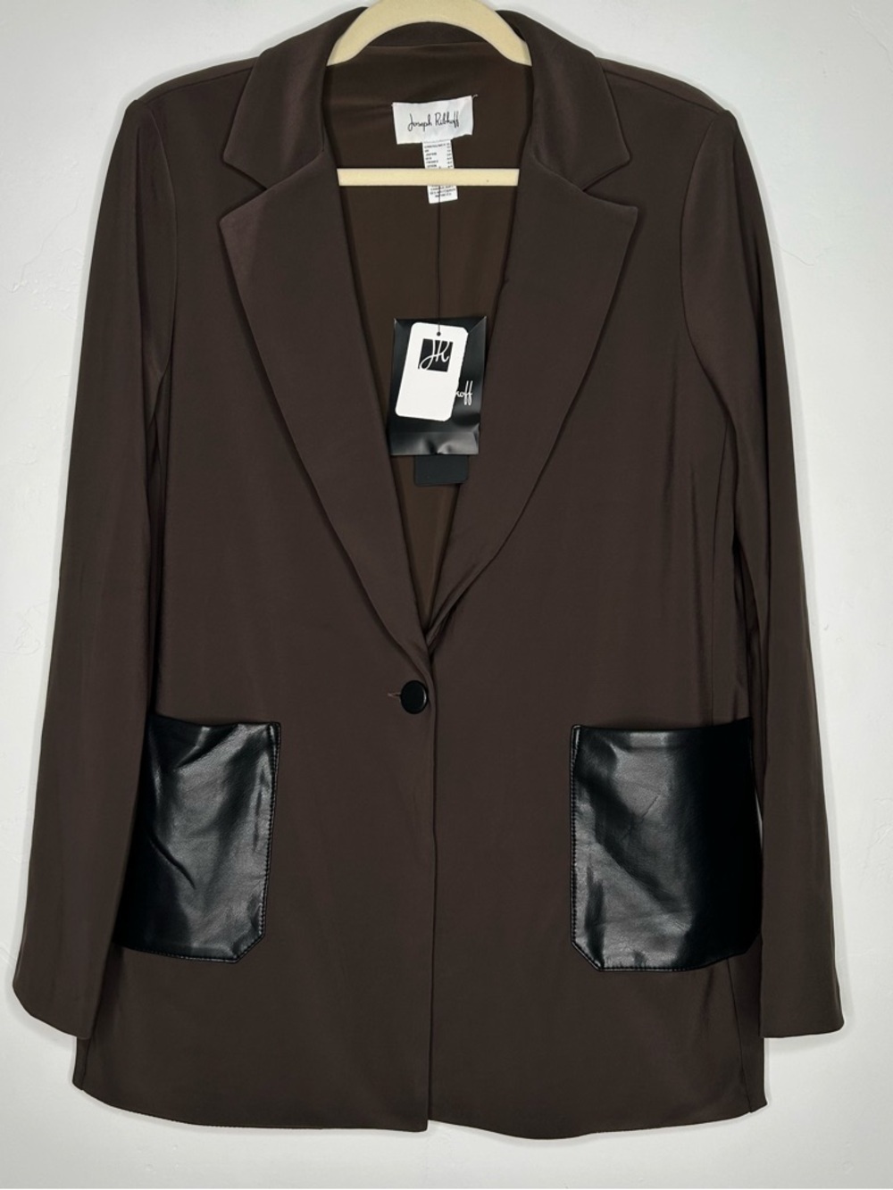 NWT Joseph Ribkoff Women's Brown Blazer with Black Faux Leather Pockets Size 10